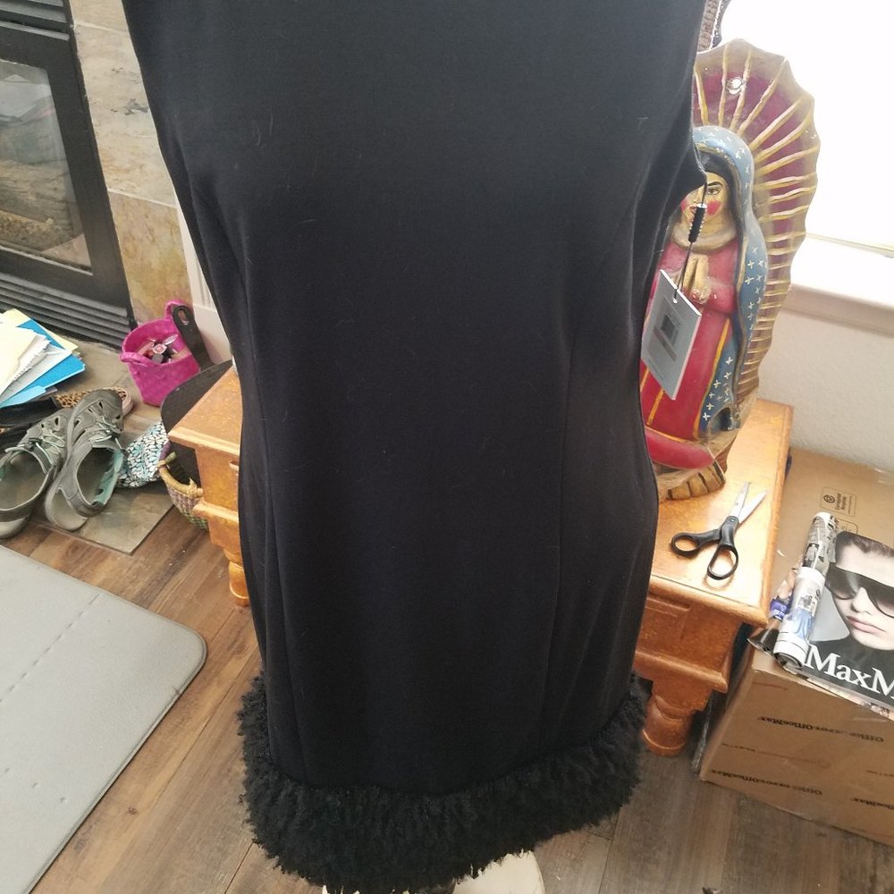 Calvin Klein black shift dress with fringe